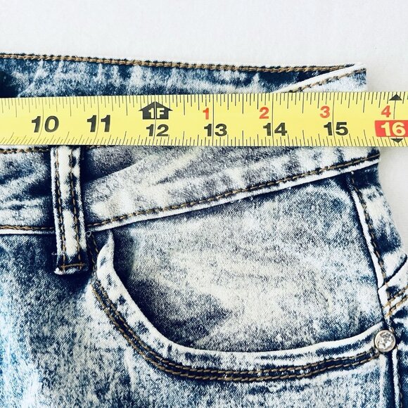 Rebel Love Women Distressed Patch Acid Wash Blue Skinny Stretch Jeans 13/14 NWT - Picture 9 of 12